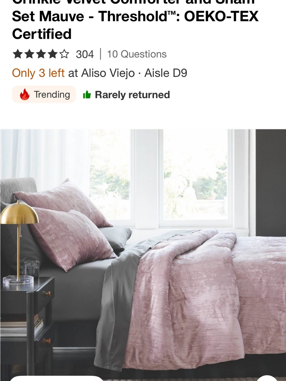 Threshold Blush-Mauve Velvet Comforter and Sham Set